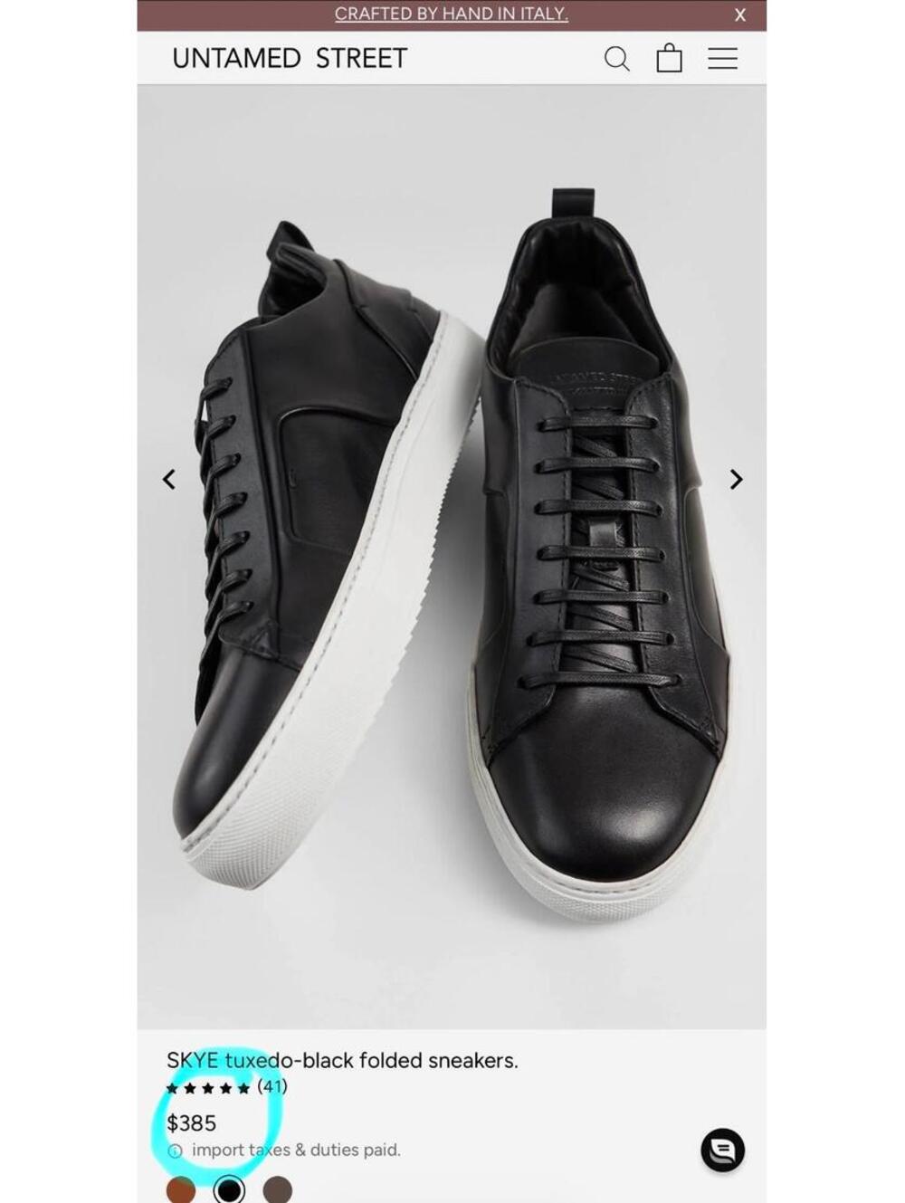 $385 NWOB Italy Untamed Street Size 40 Skye Black Leather Sneakers Shoes Mens 7